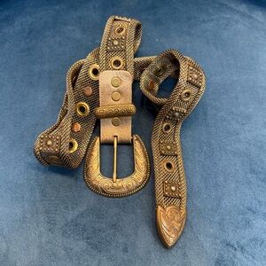 Sand Castle Vintage 80's USA Bronze Pewter Gold Color Mesh Metal Studded Belt